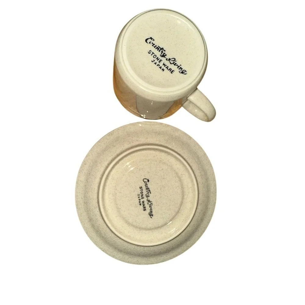 Country Living Stoneware Cup & Saucer Set Multicolor Vintage sugar bowl 5 pieces